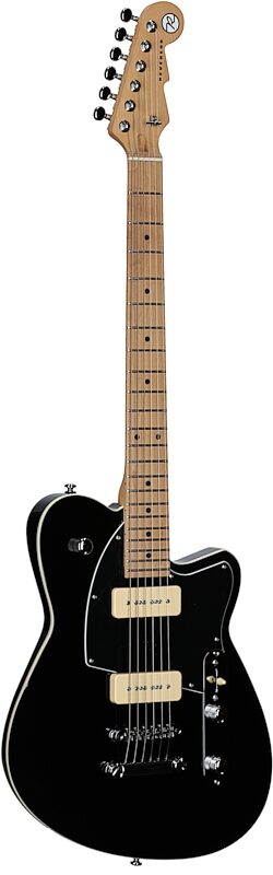 Reverend Charger 290 Electric Guitar, Midnight Black, Roasted Maple Fretboard, Body Left Front