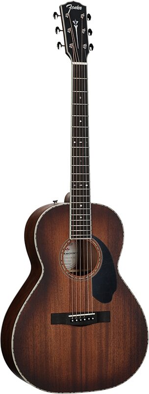 Fender Paramount PS-220E Parlor Acoustic-Electric Guitar (with Case), Cognac, Mahogany Top, Body Left Front