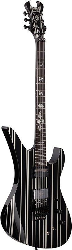 Schecter Synyster Gates Custom S Electric Guitar, Black with Silver Stripes, 1741, Body Left Front
