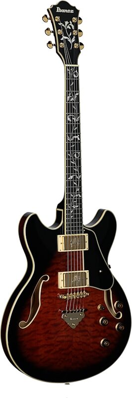 Ibanez AS93QMSP Artcore Electric Guitar, Dark Brown Sunburst, Body Left Front
