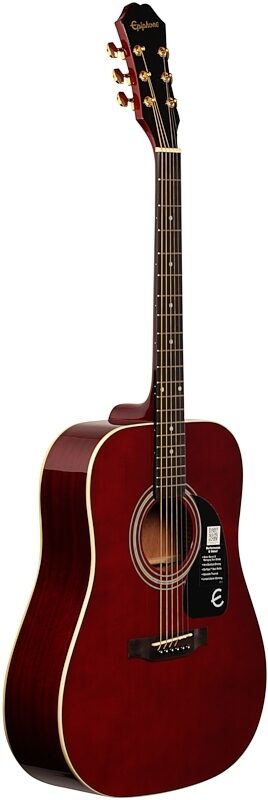 Epiphone Exclusive Limited Edition DR-100 Acoustic Guitar, Wine Red, with Gold Hardware, Body Left Front
