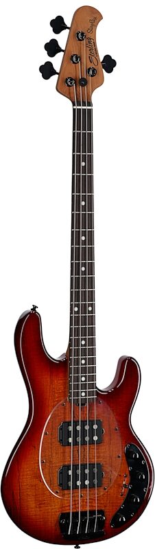 Sterling by Music Man Ray34 HHSM Electric Bass (with Gig Bag), Blood Orange Burst, Body Left Front