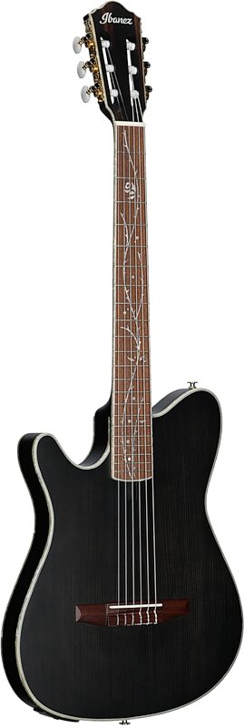 Ibanez Tim Henson TOD10 Acoustic-Electric Classical Guitar, Left-Handed, Transparent Black Flat, Body Left Front