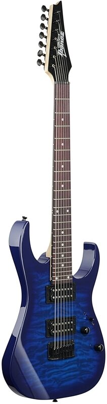 Ibanez GRG7221QA Gio Electric Guitar, Transparent Blue Burst, Body Left Front