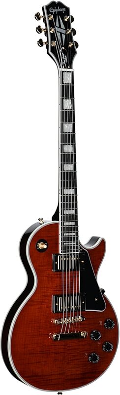 Epiphone Exclusive Les Paul Custom Figured Electric Guitar (with Gig Bag), Root Beer, Body Left Front