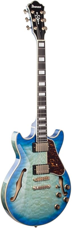 Ibanez Artcore Expressionist AM93QM Semi-Hollowbody Electric Guitar, Jet Blue Burst, Body Left Front