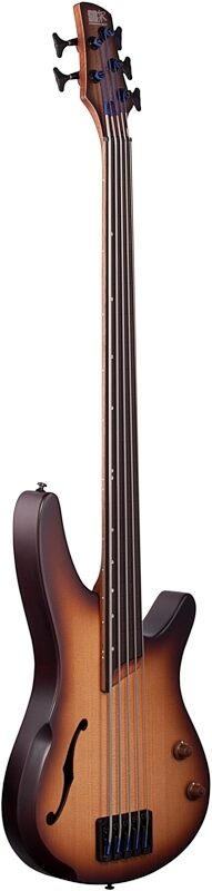 Ibanez SRH505 Bass Workshop Fretless Electric Bass, 5-String, Natural Brown Burst Flat, Body Left Front