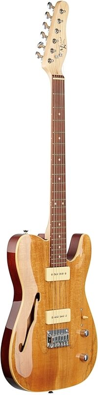 Michael Kelly 59 Thinline Electric Guitar, Natural Top, Spalted Maple, Body Left Front