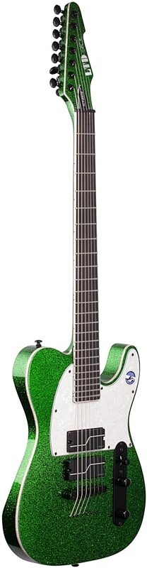 ESP LTD SCT-607B Stephen Carpenter Baritone Electric Guitar, 7-String (with Case), Green Sparkle, Body Left Front