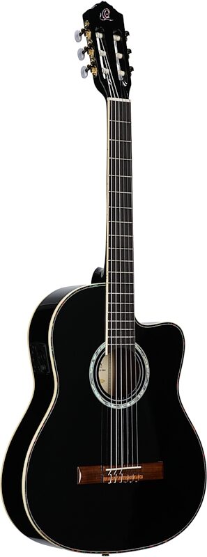 Ortega RCE145 Classical Acoustic-Electric Guitar (with Gig Bag), Black, Body Left Front