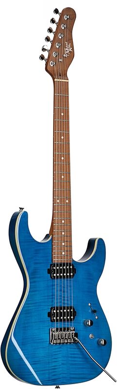Michael Kelly 1962 Flame Electric Guitar, Trans Blue, Scratch and Dent, Body Left Front