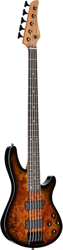 Schecter C-5 Standard Electric Bass, 5-String, Tobacco Burl, Body Left Front