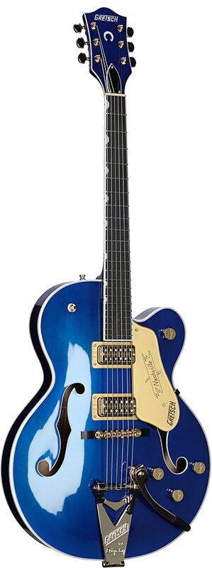 Gretsch G6120TG Players Edition Nashville Electric Guitar (with Case), Azure Metallic, Body Left Front