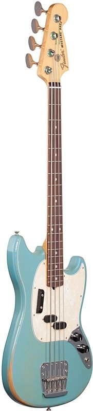 Fender JMJ Road Worn Mustang Electric Bass (with Gig Bag), Daphne Blue, Body Left Front