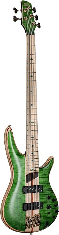 Ibanez SR5FMDX Premium Electric Bass, 5-String (with Gig Bag), Emerald Green, Blemished, Body Left Front