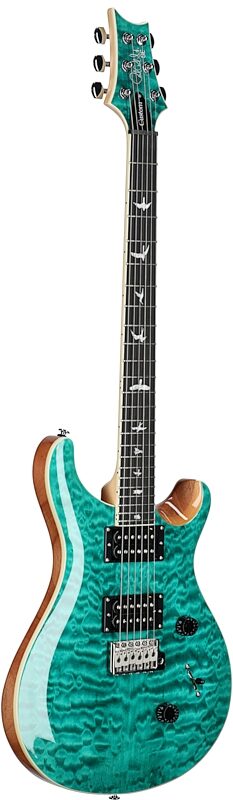 PRS Paul Reed Smith SE Custom 24 Quilt Top Electric Guitar (with Gig Bag), Turquoise, Body Left Front
