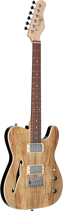 Michael Kelly 58 Thinline Electric Guitar, Natural, Spalted Maple Top, Body Left Front