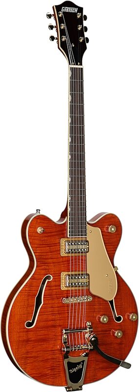Gretsch Limited Edition Electromatic Broadkaster Electric Guitar (with Case), Flame Okoume Orange, Body Left Front