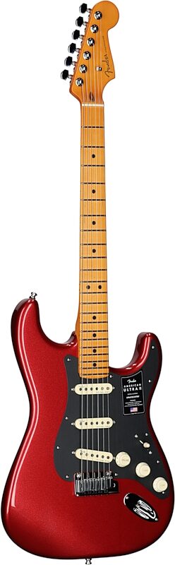 Fender American Ultra II Stratocaster Electric Guitar, Maple Fretboard (with Case), Sinister Red, Body Left Front
