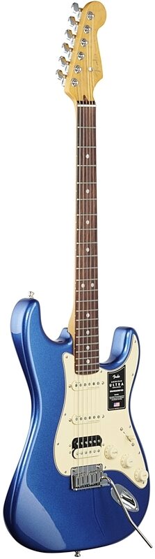 Fender American Ultra Strat HSS Electric Guitar, Rosewood Fingerboard (with Case), Cobra Blue, Body Left Front