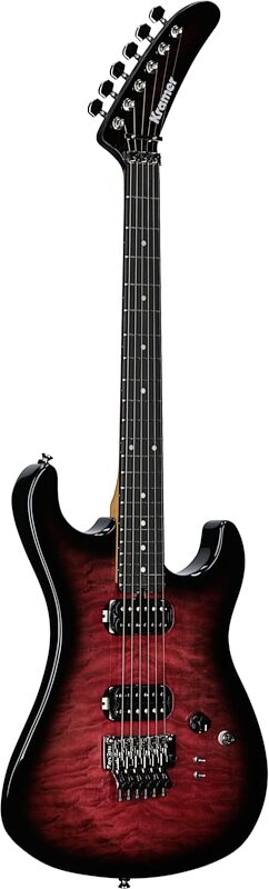 Kramer 84 HH FR Quilted Top Electric Guitar, Ebony Fingerboard (with Gig Bag), Magenta Burst, Body Left Front
