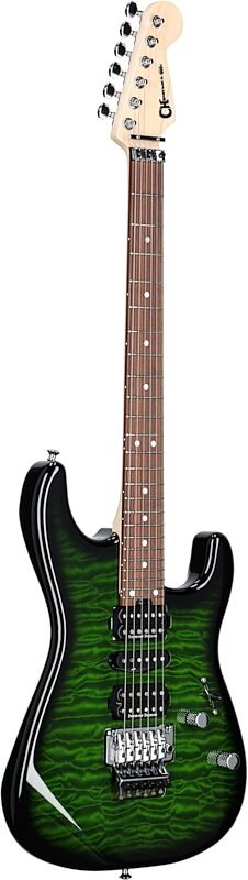 Charvel MJ San Dimas Style 1 HSH FR PF QM Electric Guitar, Transparent Green Burst, Body Left Front