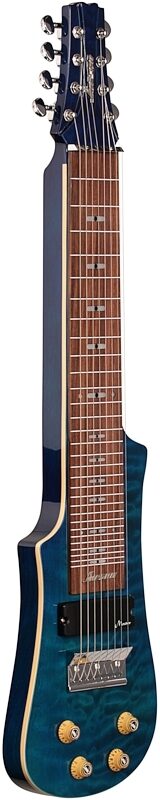 Vorson LT-230-8 Active Lap Steel Guitar, 8-String (with Gig Bag), Transparent Blue Quilt, Body Left Front