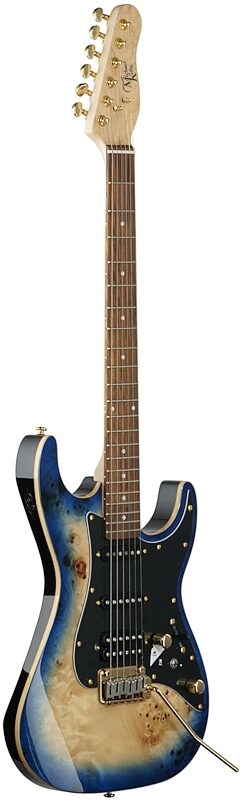 Michael Kelly Custom Collection '60s Burl Ultra Electric Guitar, Pau Ferro Fingerboard, Blue Burl, Blemished, Body Left Front