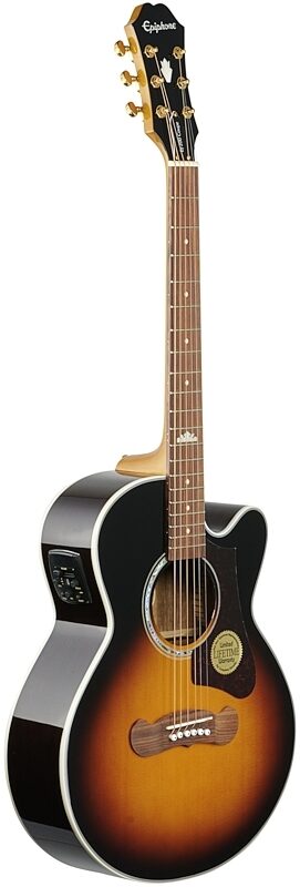 Epiphone J-200 EC Studio Parlor Acoustic-Electric Guitar, Vintage Sunburst, Body Left Front