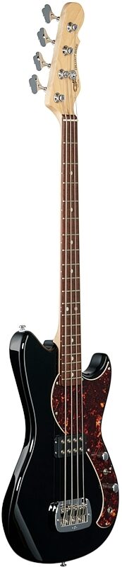 G&L Tribute Fallout Bass Guitar, Brazilian Cherry Fingerboard, Jet Black, Body Left Front