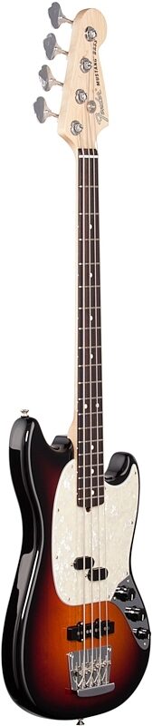 Fender American Performer Mustang Electric Bass Guitar, Rosewood Fingerboard (with Gig Bag), 3-Tone Sunburst, Body Left Front