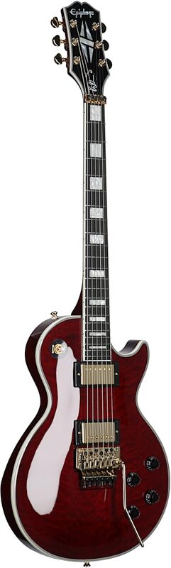Epiphone Alex Lifeson Les Paul Custom Axcess Electric Guitar (with Case), Quilt Ruby, Body Left Front