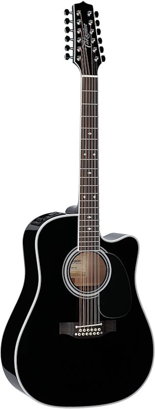 Takamine EF381SC 12-String Dreadnought Cutaway Acoustic-Electric Guitar (with Case), Gloss Black, Blemished, Body Left Front