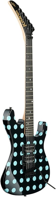 Kramer Nightswan Electric Guitar, Black with Blue Polka Dots, Custom Graphics, Body Left Front