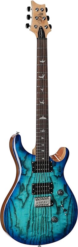 PRS Paul Reed Smith SE Custom 24 Burled Ash Limited Edition Electric Guitar, Swamp Burl Lake Blue, Body Left Front