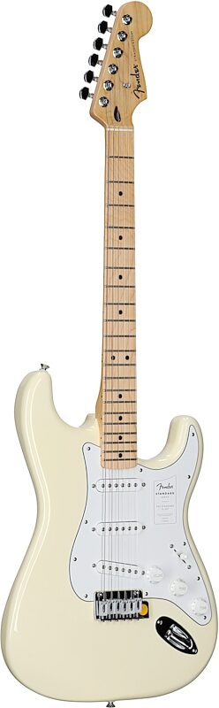 Fender Standard Stratocaster Electric Guitar, Maple Fingerboard, Olympic White, Body Left Front