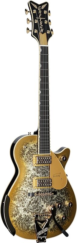 Gretsch G6134TG Limited Edition Paisley Penguin Electric Guitar (with Case), Gold Paisley, Body Left Front