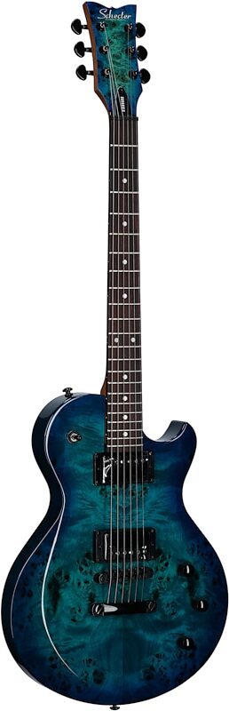 Schecter Solo II Standard Electric Guitar, Ocean Blue Burst Burl, Body Left Front
