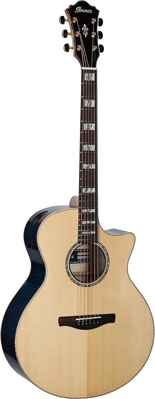 Ibanez AE390 Acoustic-Electric Guitar, Natural Top Aqua Blue, Body Left Front