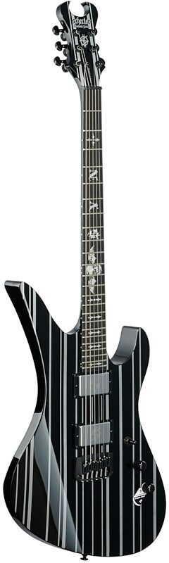 Schecter Synyster Gates Custom HT Electric Guitar, Gloss Black with Silver Stripes, Body Left Front