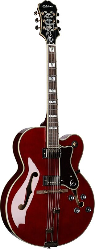 Epiphone Broadway Archtop Hollowbody Electric Guitar (with Gig Bag), Wine Red, Body Left Front