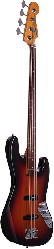 Fender Jaco Pastorius Fretless Jazz Electric Bass with Case, 3-Color Sunburst, Body Left Front