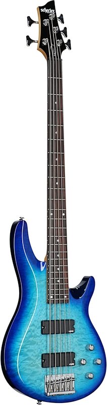 Schecter C-5 Plus Electric Bass, Ocean Blue Burst, Body Left Front