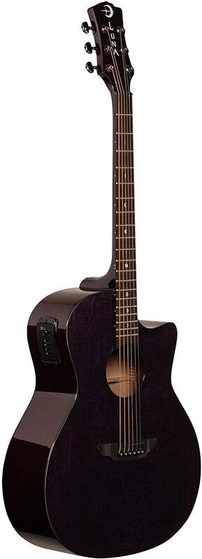 Luna Gypsy Quilt Top Acoustic-Electric Guitar, Transparent Purple, Body Left Front