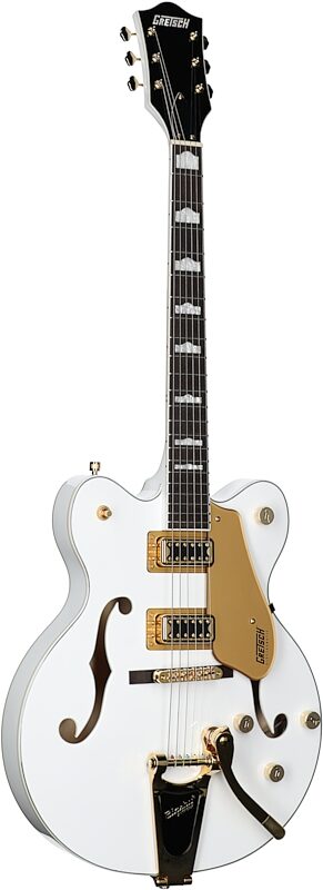Gretsch G5422TG Electromatic Hollowbody Double Cutaway Electric Guitar, Snow Crest White, Body Left Front