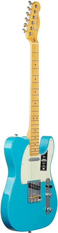 Fender American Professional II Telecaster Electric Guitar, Maple Fingerboard (with Case), Miami Blue, Body Left Front