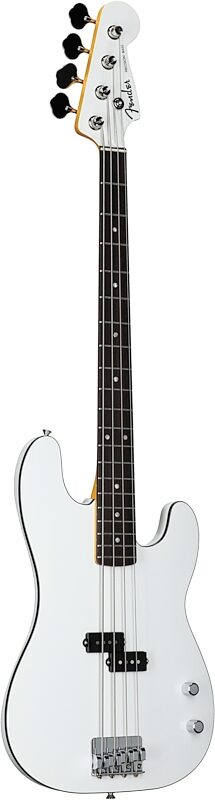 Fender Aerodyne Special Precision Electric Bass, Rosewood Fingerboard (with Gig Bag), Bright White, Body Left Front