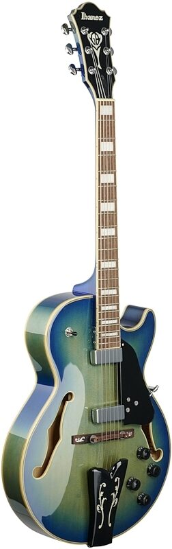 Ibanez GB10EM George Benson Electric Guitar, Jet Blue Burst, Blemished, Body Left Front