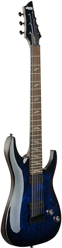 Schecter Omen Elite-7 Electric Guitar, 7-String, See-Thru Blue Burst, Blemished, Body Left Front
