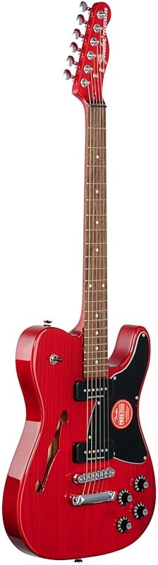 Fender Jim Adkins JA90 Telecaster Thinline Electric Guitar, with Laurel Fingerboard, Crimson Transparent, Body Left Front